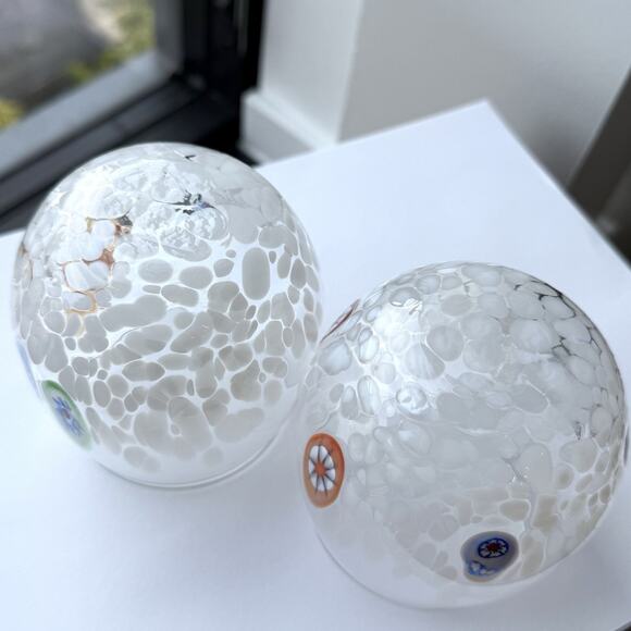 Murano Millefiori Hand Blown Art Glass Stemless Wine Glasses Set of 2 - 3 3/4" - Picture 9 of 9